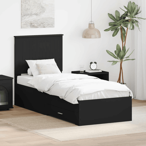 Estrutura de cama de solteiro para adultos Preto e Prata 70 x 190 cm Madeira processada