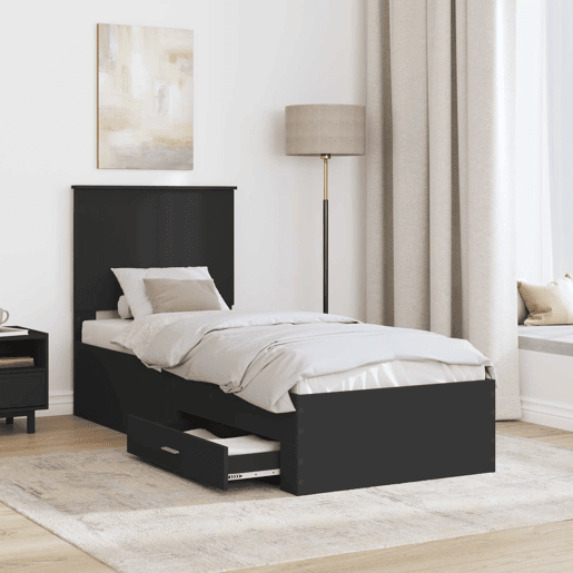 Estrutura de cama de solteiro para adultos Preto e Prata 70 x 190 cm Madeira processada