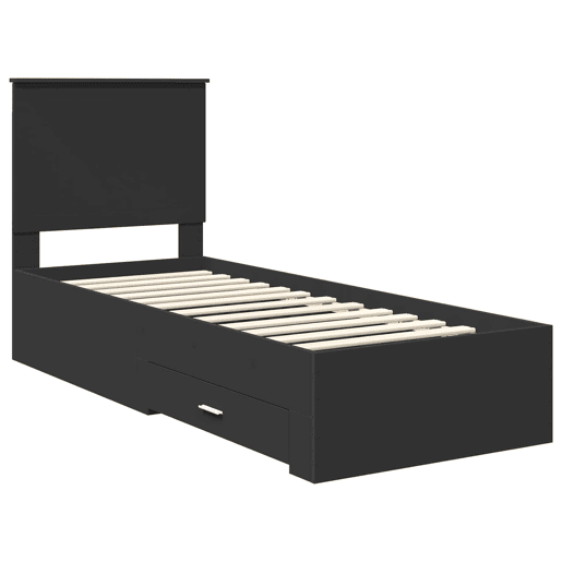 Estrutura de cama de solteiro para adultos Preto e Prata 70 x 190 cm Madeira processada
