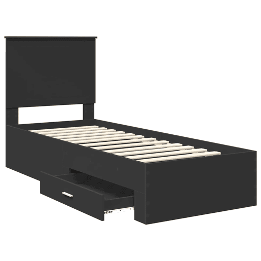 Estrutura de cama de solteiro para adultos Preto e Prata 70 x 190 cm Madeira processada
