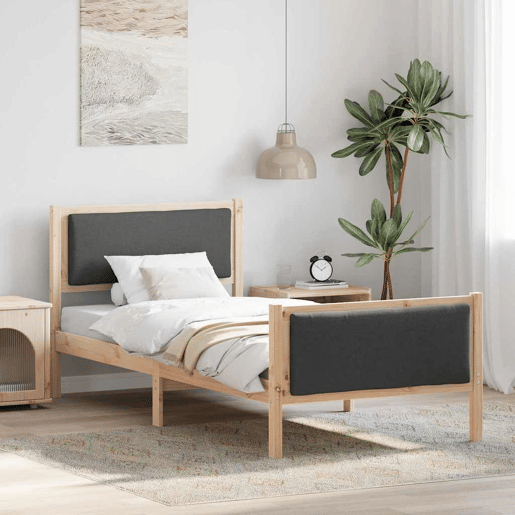 Estrutura de cama de solteiro para adultos com cabeceira Cinza Escuro 90 x 190 cm tecido