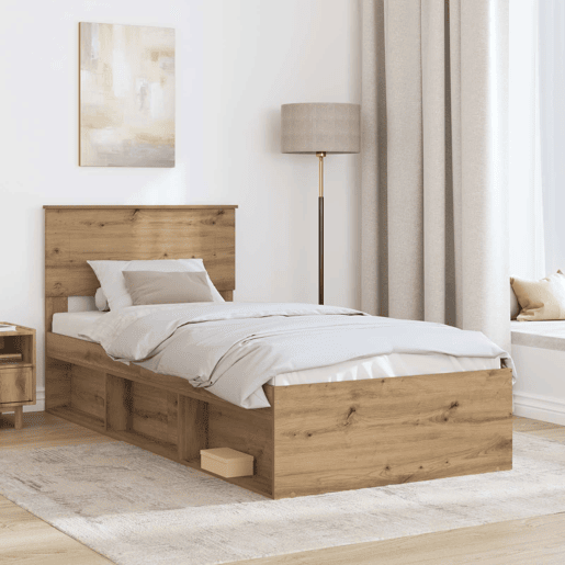 Estrutura de cama de solteiro para adultos com Cabeceira - Carvalho Artesanal 100 x 200 cm