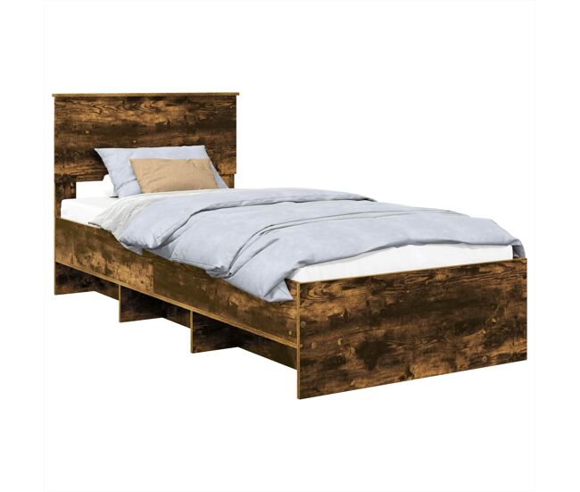 Estructura de cama simple para adultos con cabecera - roble ahumado 90 x 200 cm