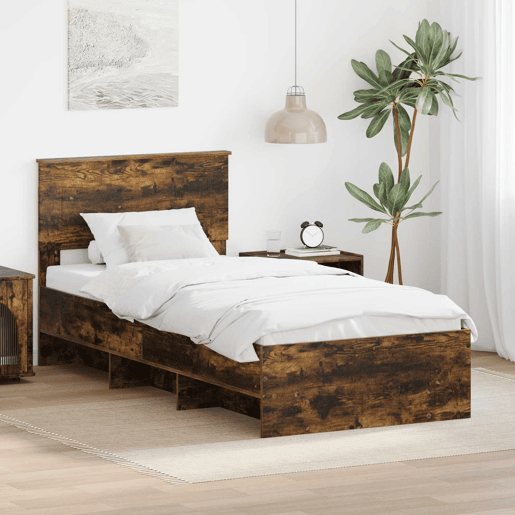 Estrutura de cama de solteiro para adultos com cabeceira Carvalho Defumado 90 x 200 cm Estrutura de cama de solteiro para adultos com cabeceira Carvalho Defumado 90 x 200 cm