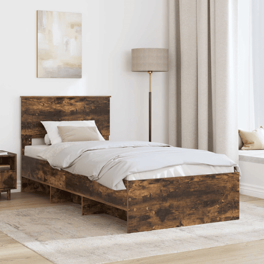 Estrutura de cama de solteiro para adultos com cabeceira Carvalho Defumado 90 x 200 cm Estrutura de cama de solteiro para adultos com cabeceira Carvalho Defumado 90 x 200 cm