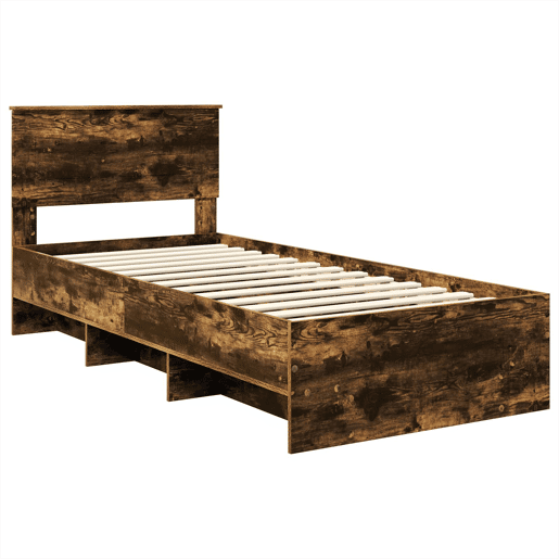 Estrutura de cama de solteiro para adultos com cabeceira Carvalho Defumado 90 x 200 cm Estrutura de cama de solteiro para adultos com cabeceira Carvalho Defumado 90 x 200 cm