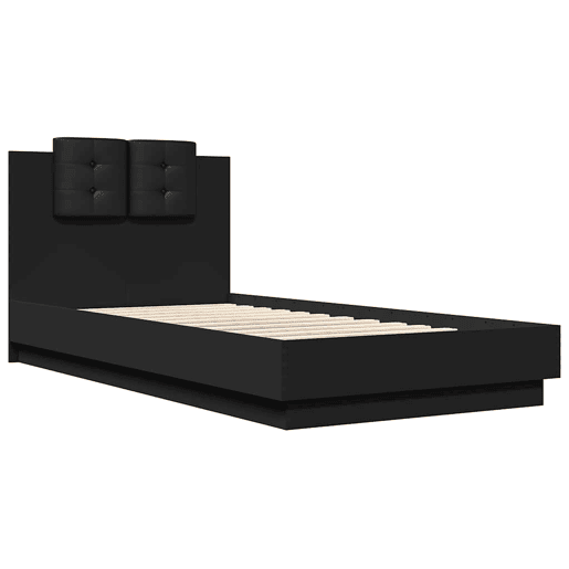 Estrutura de cama de solteiro para adultos com cabeceira e luzes LED 75x190 cm preto