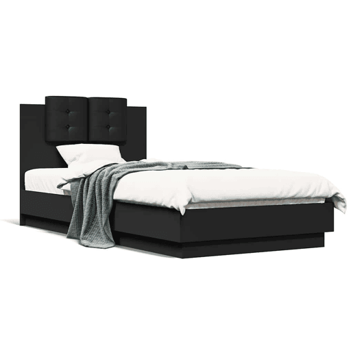 Estrutura de cama de solteiro para adultos com cabeceira e luzes LED 75x190 cm preto