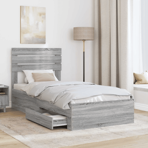 Estrutura de cama de solteiro para adultos com gaveta com cabeceira Madeira processada