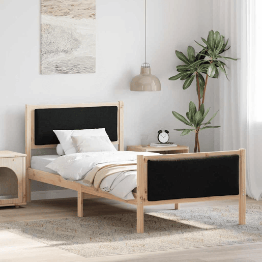 Estrutura de cama de solteiro para adultos com cabeceira Preto 90 x 190 cm tecido