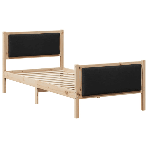 Estrutura de cama de solteiro para adultos com cabeceira Preto 90 x 190 cm tecido
