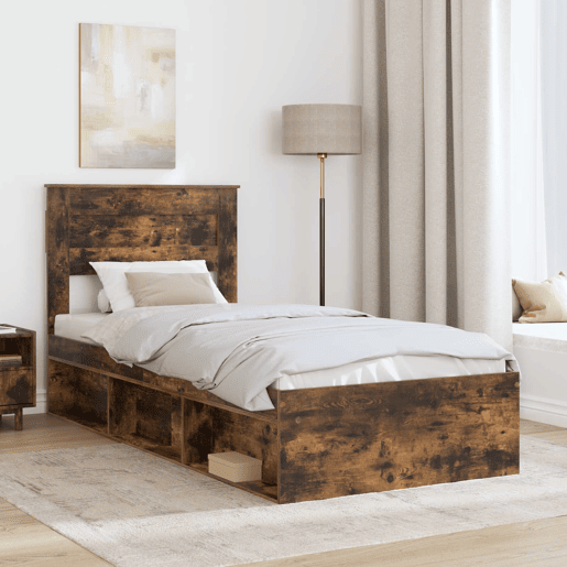 Estrutura de cama de solteiro para adultos com Cabeceira - Carvalho Defumado 100 x 200 cm
