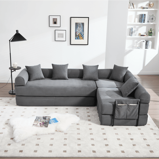 Sofá modular de 4 lugares - com arrumação, funcionalidade modular, adequado para animais de estimação - Cinza escuro