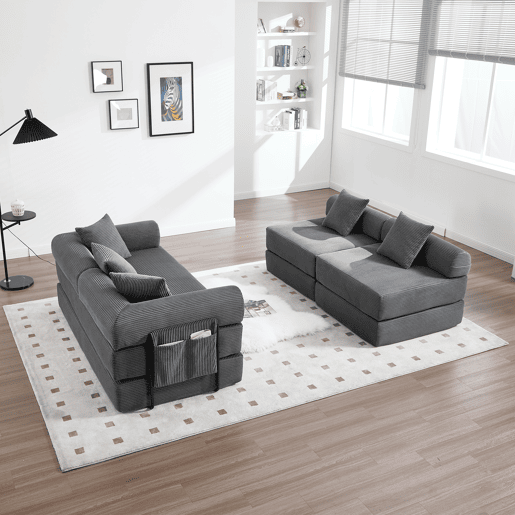 Sofá modular de 4 lugares - com arrumação, funcionalidade modular, adequado para animais de estimação - Cinza escuro