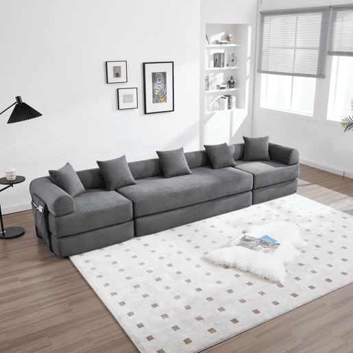 Sofá modular de 4 lugares - com arrumação, funcionalidade modular, adequado para animais de estimação - Cinza escuro
