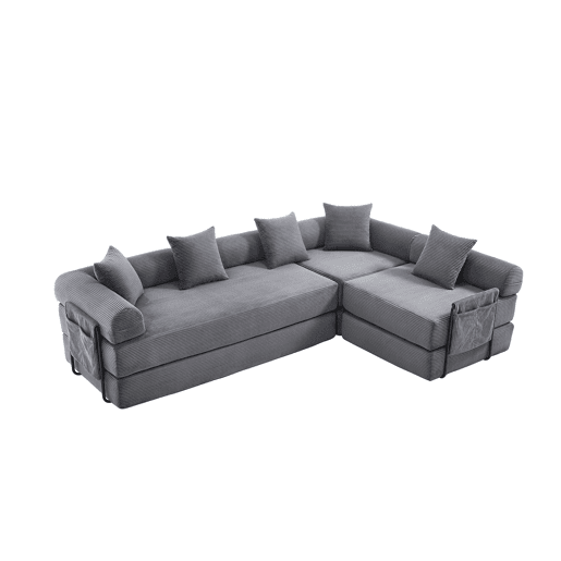 Sofá modular de 4 lugares - com arrumação, funcionalidade modular, adequado para animais de estimação - Cinza escuro