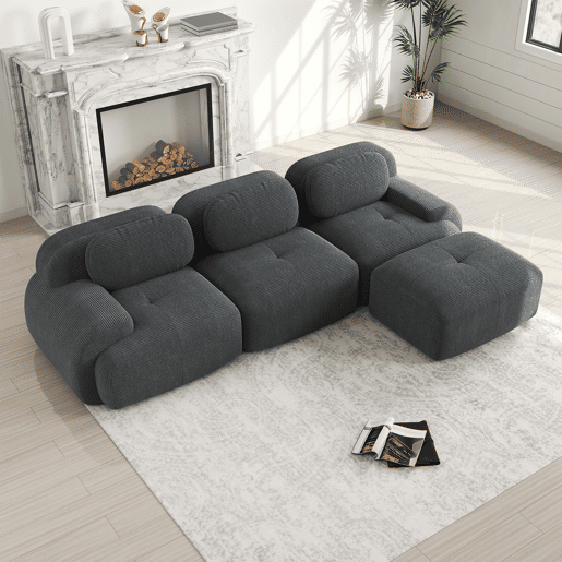 Sofá modular de 3 lugares - ergonómico, adequado para animais de estimação, sem montagem, com braços extra largos - Cinza