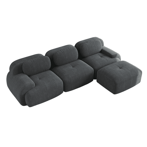 Sofá modular de 3 lugares - ergonómico, adequado para animais de estimação, sem montagem, com braços extra largos - Cinza