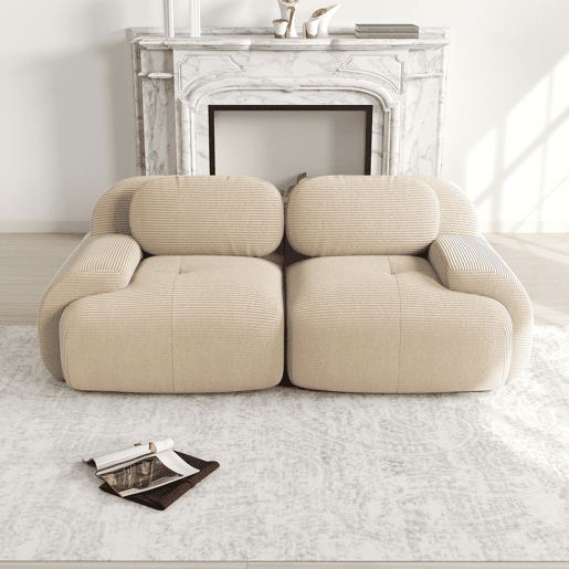 Sofá loveseat 82'' - Modular com braços curvos, antiderrapante, com almofada altamente elástica - Bege