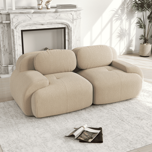 Sofá loveseat 82'' - Modular com braços curvos, antiderrapante, com almofada altamente elástica - Bege