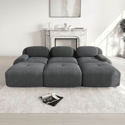 Sofá modular de 3 lugares - com 3 pufes, braços ultrafinos, montagem sem ferramentas, adequado para animais de estimação - Cinza