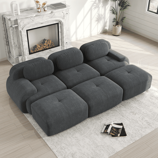 Sofá modular de 3 lugares - com 3 pufes, braços ultrafinos, montagem sem ferramentas, adequado para animais de estimação - Cinza
