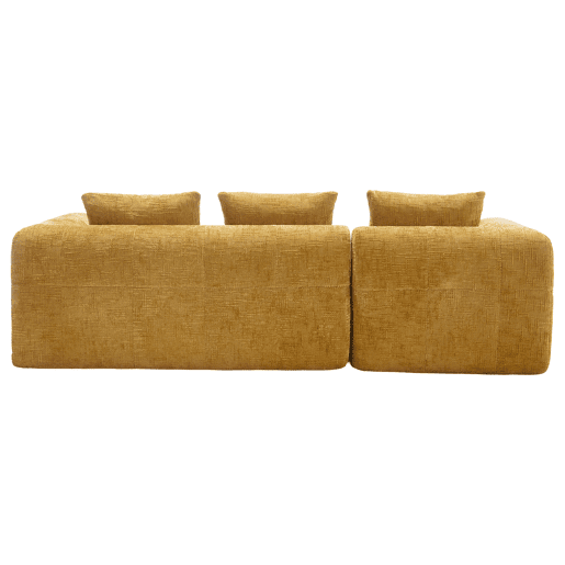 Sofá seccional moderno L - 3 lugares, sofá chenille com chaise longue, braços e 3 almofadas - Amarelo