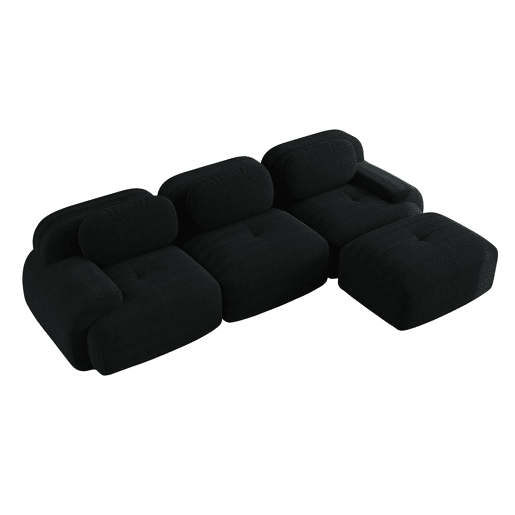 Sofá modular de canto - sem montagem, ergonómico e adequado para animais de estimação, com braços extra largos, almofada de espuma 32D - Preto
