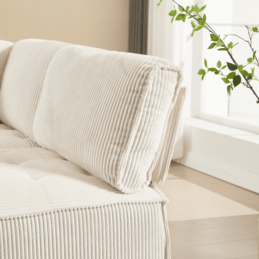 Sofá modular de 6 lugares, 308 cm - Ergonómico, com bolsos de arrumação, convertível em ULsofá-cama, estrutura em madeira e metal, fácil montagem - Bege