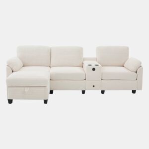 Sofá Cord 3 lugares - Espuma confortável, consola removível, USB-C, arrumação - Bege
