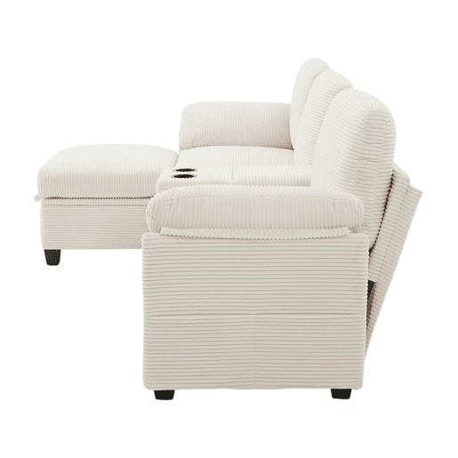 Sofá Cord 3 lugares - Espuma confortável, consola removível, USB-C, arrumação - Bege