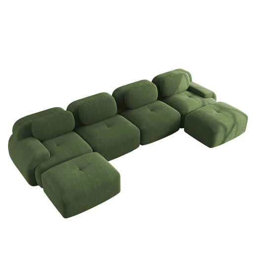 Sofá modular em U - sem montagem - Veludo cotelê respirável, enchimento 32D de alta elasticidade, braços extra largos, ergonómico e adequado para animais de estimação - Verde