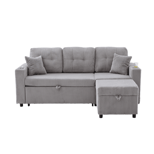 Sofá multifuncional de 3 lugares - com arrumação e cama extensível - cinzento claro Sofá multifuncional de 3 lugares - com arrumação e cama extensível - cinzento claro