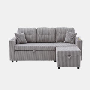 Sofá multifuncional de 3 lugares - com arrumação e cama extensível - cinzento claro