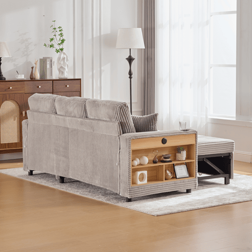 Sofá multifuncional de 3 lugares - com arrumação e cama extensível - cinzento claro Sofá multifuncional de 3 lugares - com arrumação e cama extensível - cinzento claro