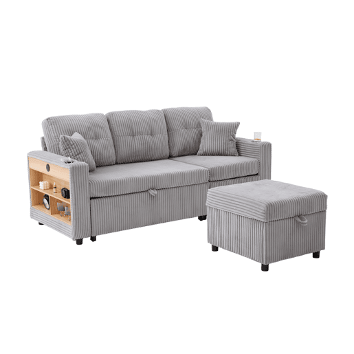 Sofá multifuncional de 3 lugares - com arrumação e cama extensível - cinzento claro Sofá multifuncional de 3 lugares - com arrumação e cama extensível - cinzento claro