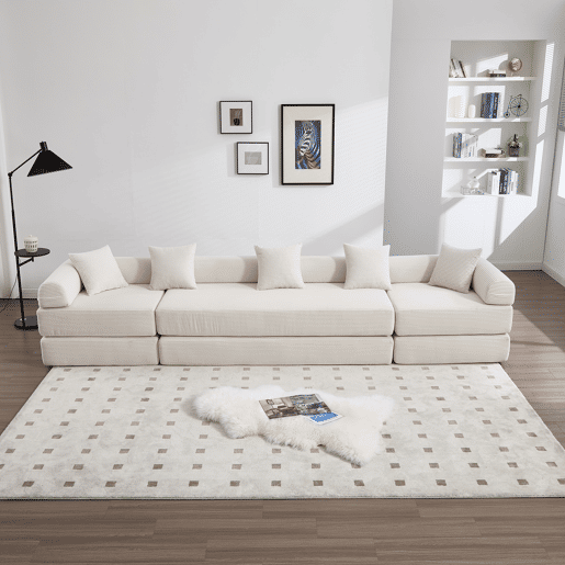 Sofá modular de 4 lugares - com arrumação, função modular, adequado para animais de estimação - Bege