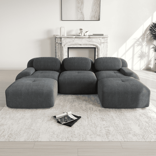 Sofá modular em U - sem montagem, antiderrapante, adequado para animais de estimação, com braços extra largos, estofamento elástico 32D - Cinza