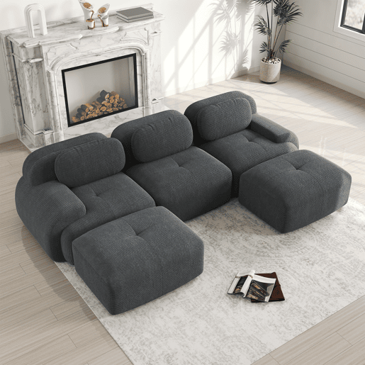 Sofá modular em U - sem montagem, antiderrapante, adequado para animais de estimação, com braços extra largos, estofamento elástico 32D - Cinza