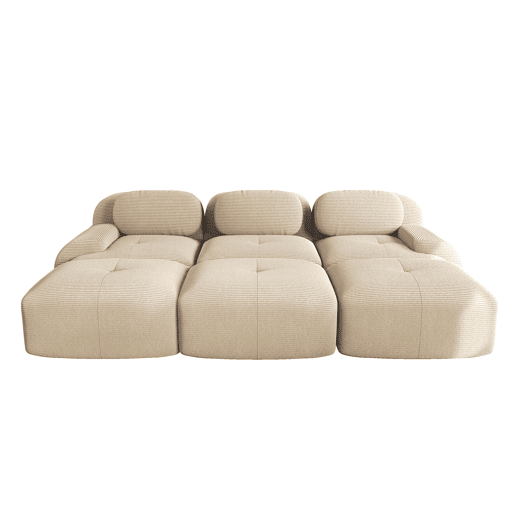 Sofá modular de 3 lugares com 3 pufes - Montagem sem necessidade, adequado para animais de estimação, braços ultra-refinados, estofamento altamente elástico 32D - Bege