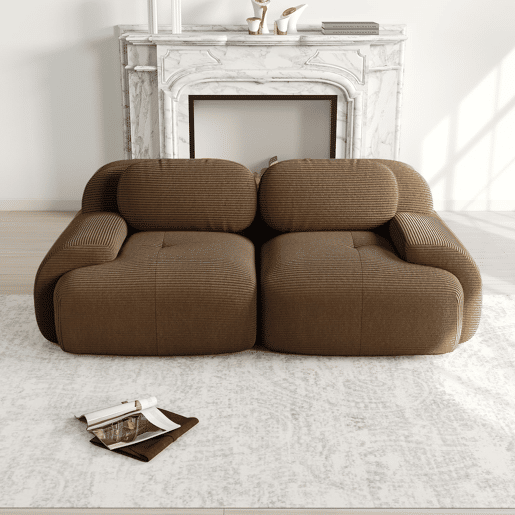 Sofá loveseat 82'' - modular com braços curvos e base antiderrapante - castanho