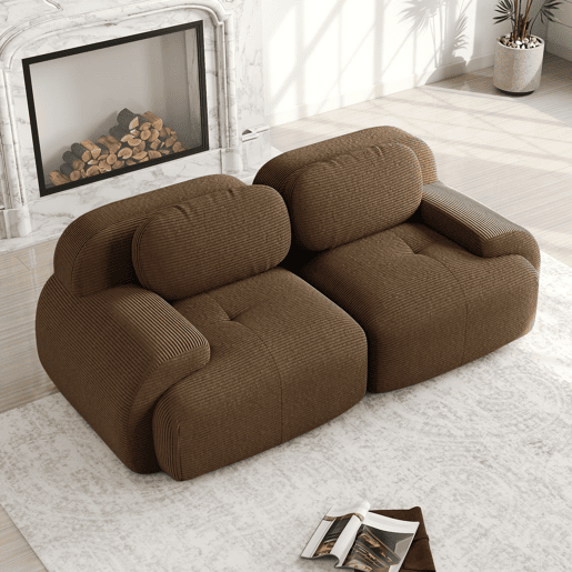 Sofá loveseat 82'' - modular com braços curvos e base antiderrapante - castanho