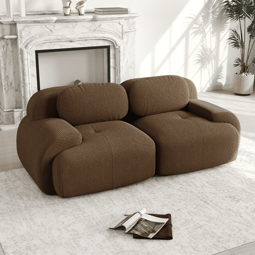 Sofá loveseat 82'' - modular com braços curvos e base antiderrapante - castanho