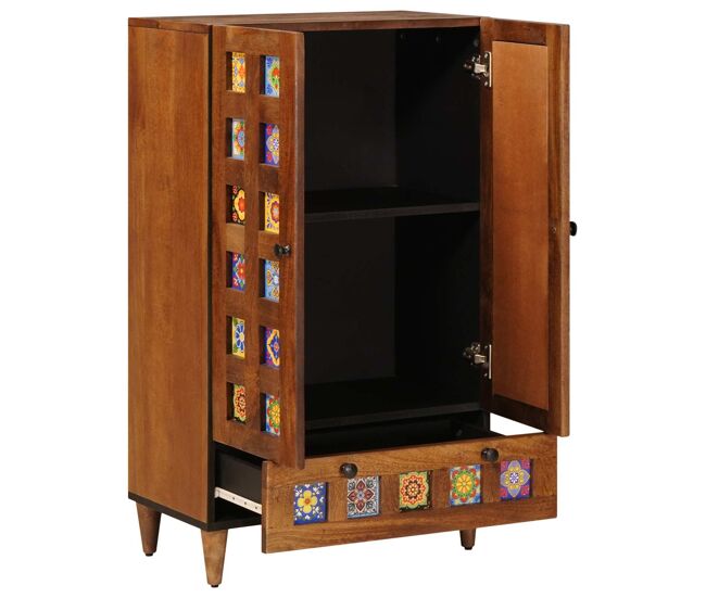 Aparador alto - mueble de almacenamiento nogal 60 x 33,5 x 100 cm madera de mango maciza es1537
