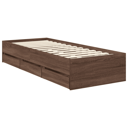 Estrutura de cama de solteiro moderno com cabeceira - Carvalho castanho 75 x 190 cm