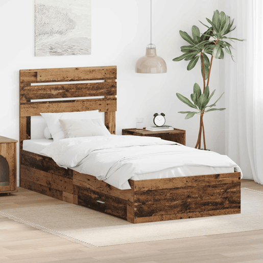 Estrutura de cama de solteiro para adultos com gaveta com cabeceira Madeira processada