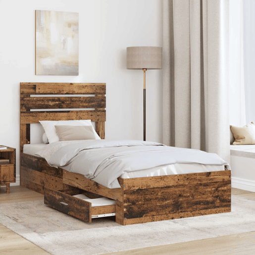 Estrutura de cama de solteiro para adultos com gaveta com cabeceira Madeira processada