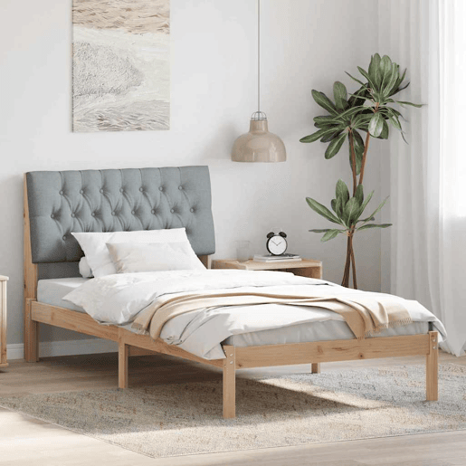Estrutura de cama de solteiro para adultos com Cabeceira - Estofada Castanho 100 x 200 cm