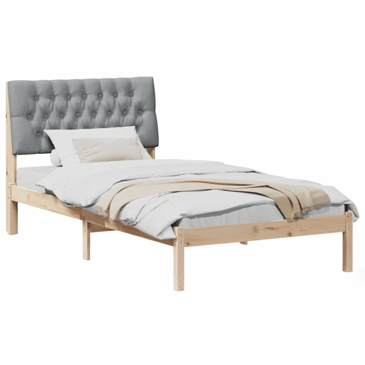 Estrutura de cama de solteiro para adultos com Cabeceira - Estofada Castanho 100 x 200 cm