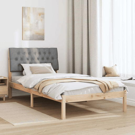 Estrutura de cama de solteiro para adultos com Cabeceira - Estofada Castanho 100 x 200 cm